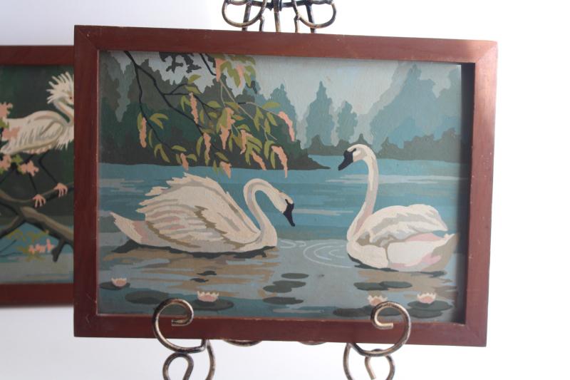 photo of vintage paint by number pictures, white egrets & swans w/ flowering trees, Everglades scenes? #11