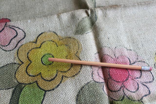 photo of vintage painted burlap hooked rug canvas to hook w/ yarn or wool, floral oval center #3