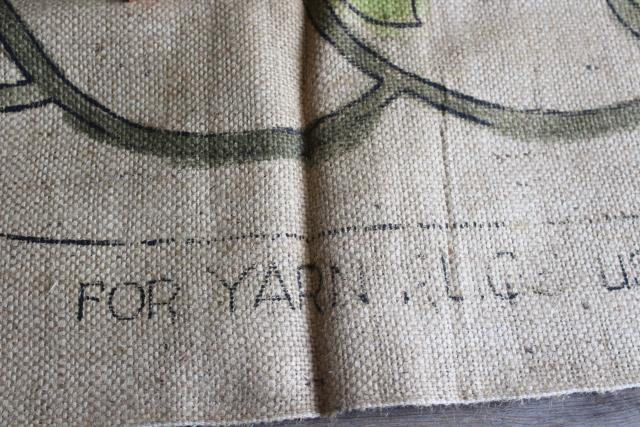 photo of vintage painted burlap hooked rug canvas to hook w/ yarn or wool, floral oval center #6
