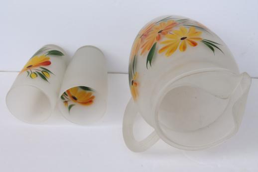 photo of vintage painted glass pitcher & tumblers set, drinking glasses & lemonade pitcher #2