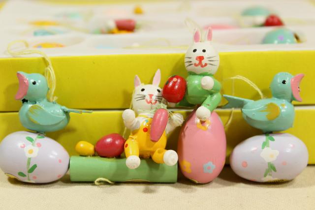 photo of vintage painted wood Easter ornaments, mini size decorations for tabletop tree #2