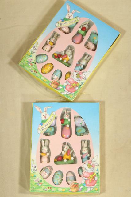 photo of vintage painted wood Easter ornaments, mini size decorations for tabletop tree #6