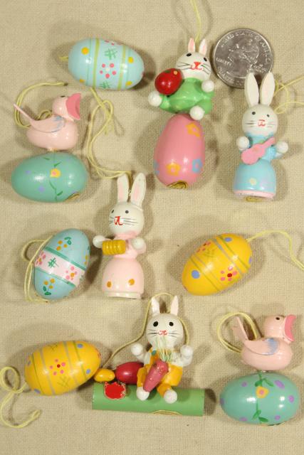 photo of vintage painted wood Easter ornaments, mini size decorations for tabletop tree #7