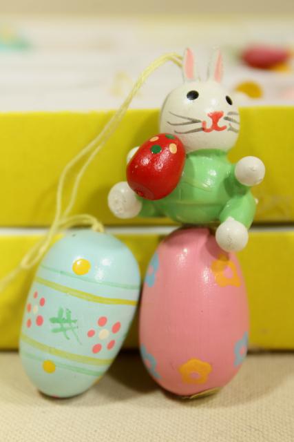 photo of vintage painted wood Easter ornaments, mini size decorations for tabletop tree #10