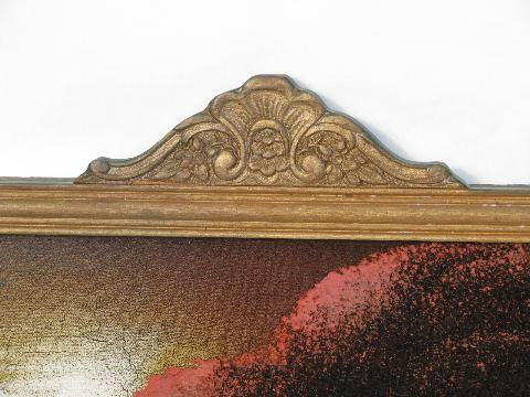 photo of vintage paintings on velvet, old wood frames w/ crown molding, faux graining #7