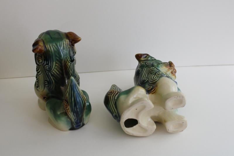 photo of vintage pair of ceramic foo dogs, little lion fu figurines or small statues #4