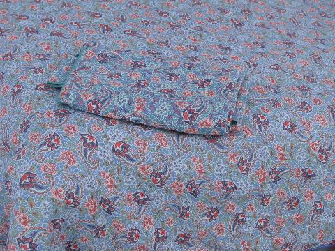 photo of vintage paisley print cotton quilt, feather bed tick, or duvet covers #1