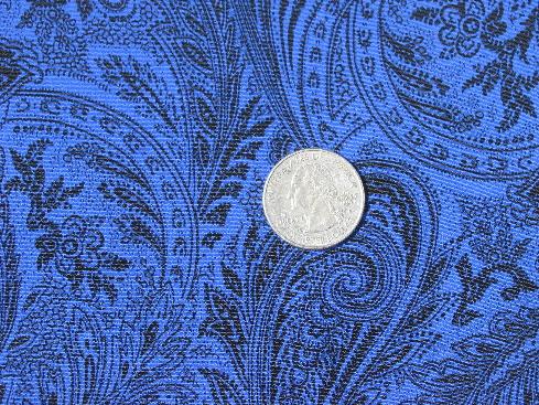 photo of vintage paisley print rayon or poly fabric, black on dusk blue #1