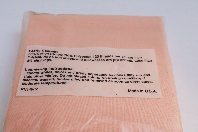 photo of vintage pale coral peach cotton poly pillowcases sealed package J P Stevens Tastemaker  #3