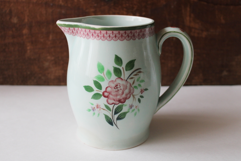 photo of vintage pale green Calyx Ware china, hand painted floral milk pitcher Adams Mandalay #1