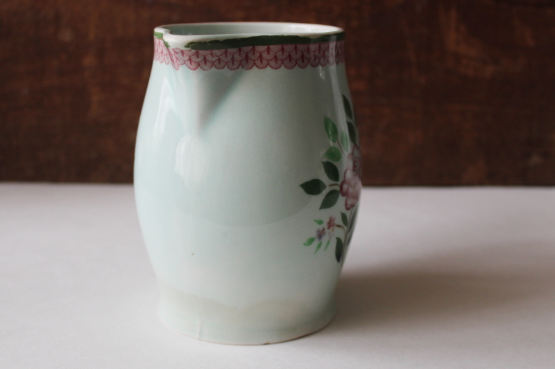 photo of vintage pale green Calyx Ware china, hand painted floral milk pitcher Adams Mandalay #2