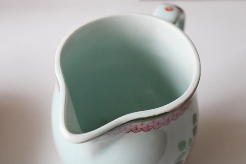 photo of vintage pale green Calyx Ware china, hand painted floral milk pitcher Adams Mandalay #6