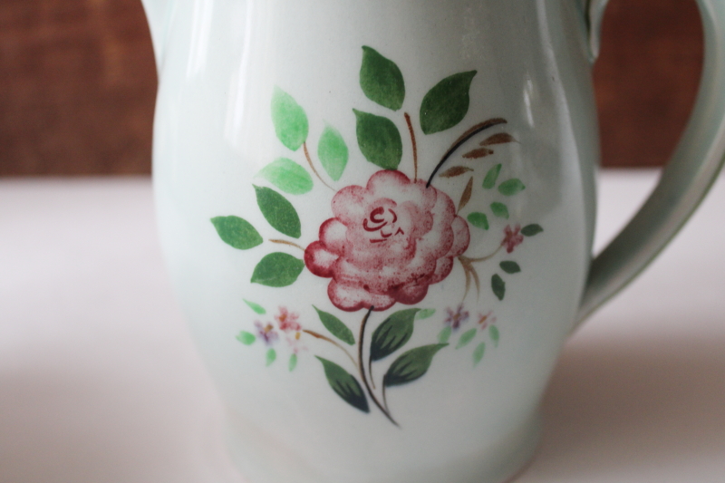 photo of vintage pale green Calyx Ware china, hand painted floral milk pitcher Adams Mandalay #7