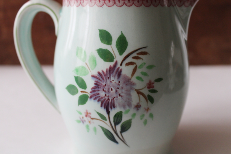 photo of vintage pale green Calyx Ware china, hand painted floral milk pitcher Adams Mandalay #8