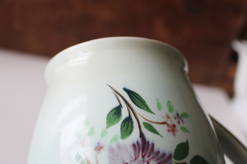 photo of vintage pale green Calyx Ware china, hand painted floral milk pitcher Adams Mandalay #9