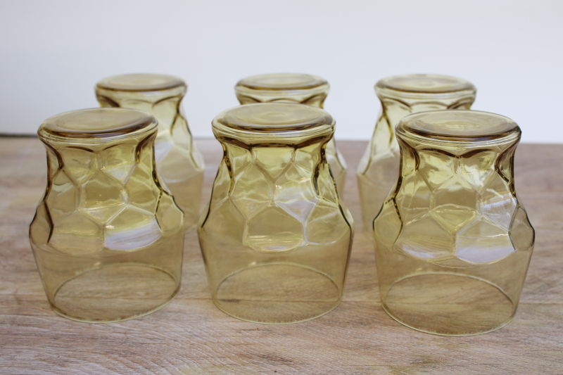 photo of vintage pale yellow amber depression glass tumblers, georgian honeycomb pattern #4