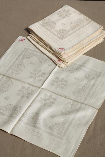 photo of vintage pale yellow cotton rayon damask tablecloth & dinner napkins set, Holland labels #5