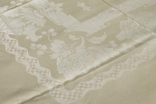 photo of vintage pale yellow cotton rayon damask tablecloth & dinner napkins set, Holland labels #10