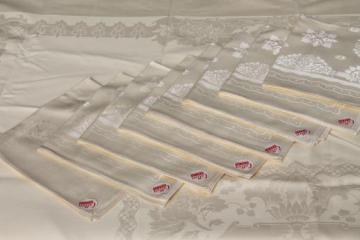 catalog photo of vintage pale yellow cotton rayon damask tablecloth & dinner napkins set, Holland labels