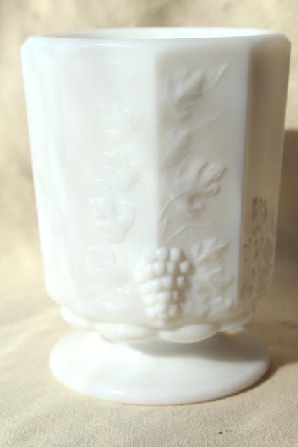 photo of vintage paneled grape pattern milk glass spooner or celery vase, small open sugar bowl #1