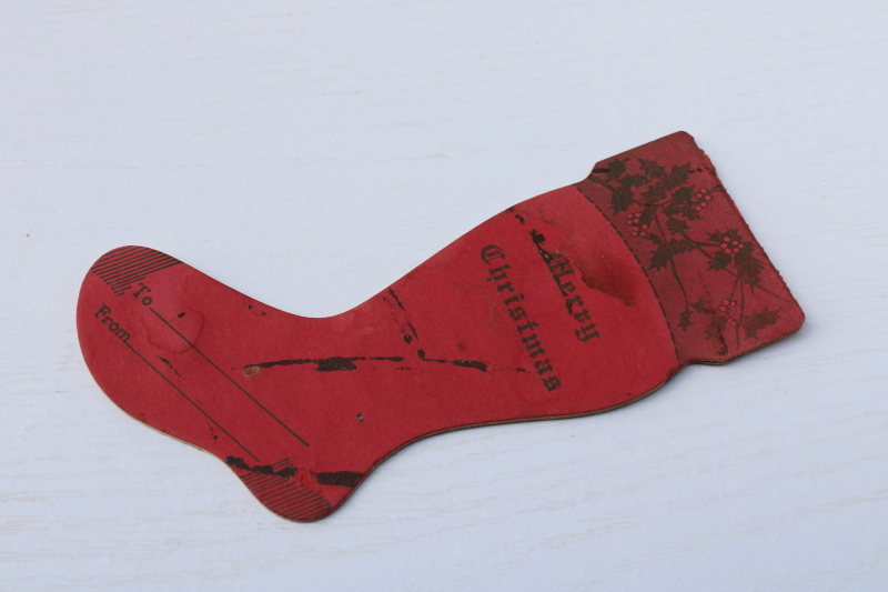 photo of vintage paper Christmas stocking gift card money holder for coins 1930s or 40s ephemera  #2