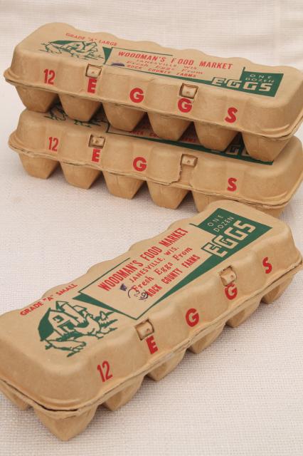 photo of vintage paper egg cartons, Farm Fresh Eggs Woodman's Market Janesville Wisconsin #1