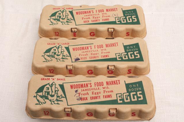 photo of vintage paper egg cartons, Farm Fresh Eggs Woodman's Market Janesville Wisconsin #2