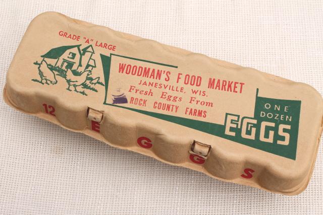 photo of vintage paper egg cartons, Farm Fresh Eggs Woodman's Market Janesville Wisconsin #3