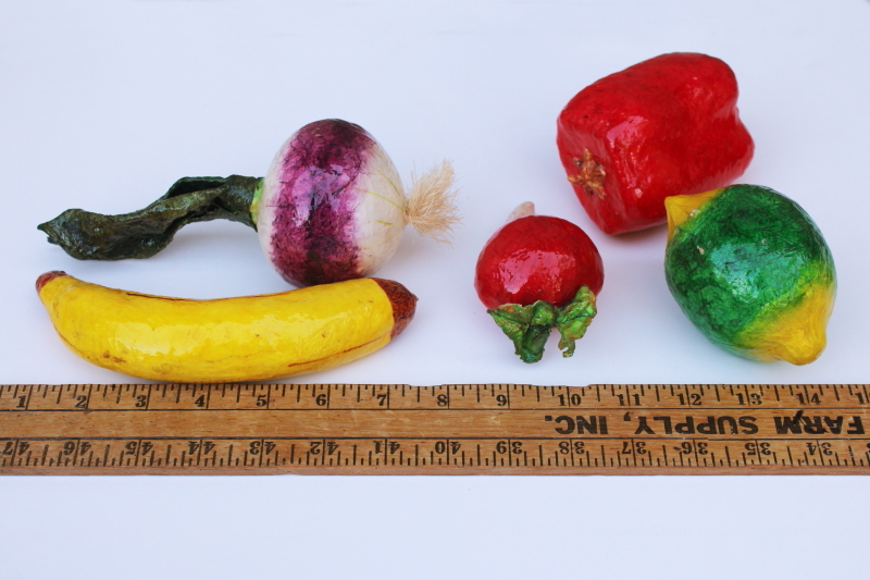 photo of vintage paper mache fruits & vegetables, bright painted Mexican folk art #2