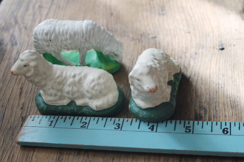 photo of vintage papier mache nativity sheep, West Germany putz figurines, paper mache lambs Easter spring decor  #4