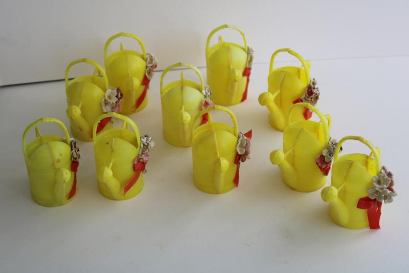 photo of vintage party favors, cake topper decorations - hard plastic sprinkling cans w/ flowers #3