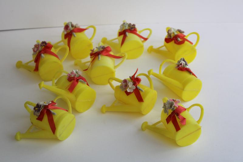 photo of vintage party favors, cake topper decorations - hard plastic sprinkling cans w/ flowers #6