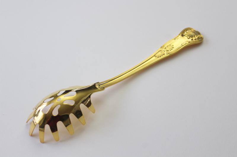 photo of vintage pasta server rake scoop spoon shape, gold electroplate shell pattern flatware #2