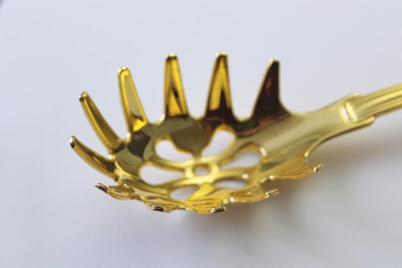 photo of vintage pasta server rake scoop spoon shape, gold electroplate shell pattern flatware #4