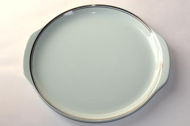 photo of vintage pastel mint green china cake plate, Ballerina mist platinum trim serving tray #1