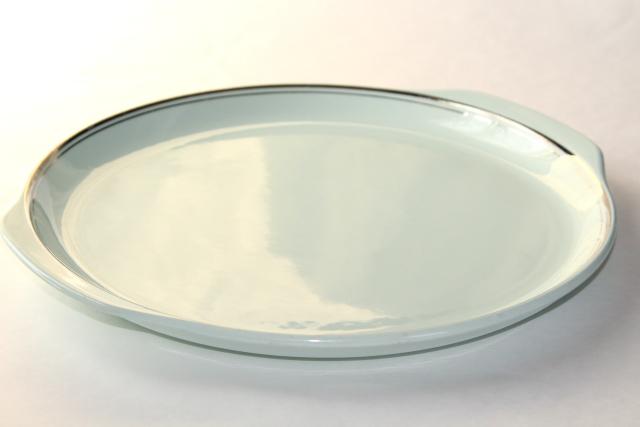 photo of vintage pastel mint green china cake plate, Ballerina mist platinum trim serving tray #2