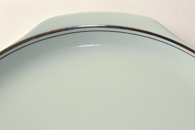 photo of vintage pastel mint green china cake plate, Ballerina mist platinum trim serving tray #3