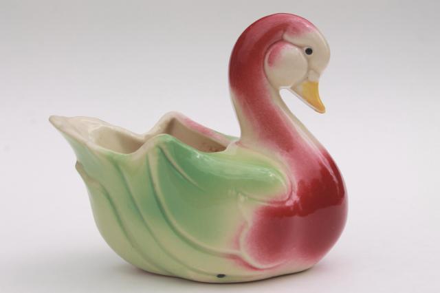 photo of vintage pastel pink swan pottery planter / flower pot, mid-century retro #4