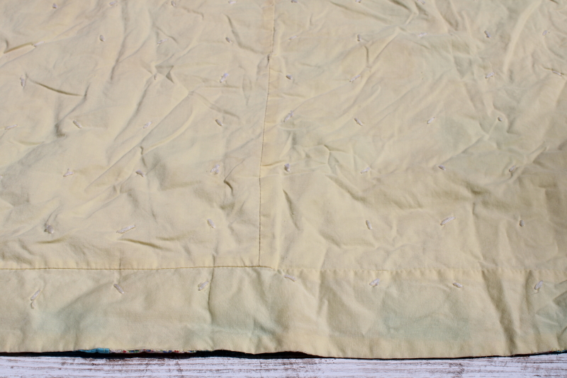 photo of vintage patchwork baby blanket, small tied quilt colorful cotton print puffy blocks #11