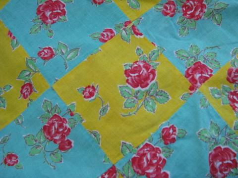 photo of vintage patchwork cotton apron, red roses print #3