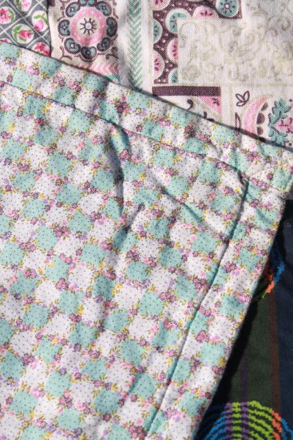 photo of vintage patchwork crazy quilt bedspread, bohemian hippie style retro prints & wild colors #2