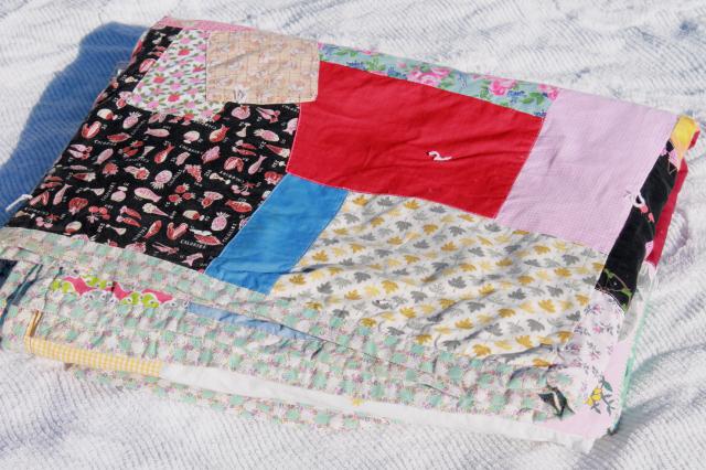 photo of vintage patchwork crazy quilt bedspread, bohemian hippie style retro prints & wild colors #5