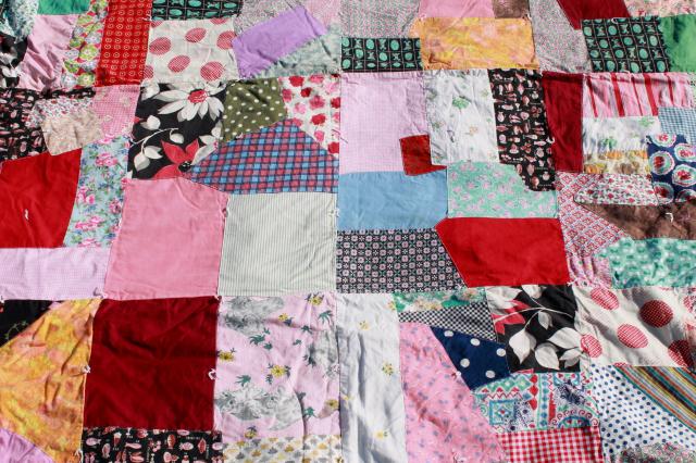 photo of vintage patchwork crazy quilt bedspread, bohemian hippie style retro prints & wild colors #7