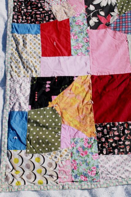 photo of vintage patchwork crazy quilt bedspread, bohemian hippie style retro prints & wild colors #8