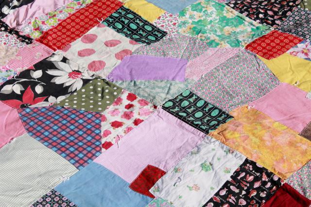 photo of vintage patchwork crazy quilt bedspread, bohemian hippie style retro prints & wild colors #9