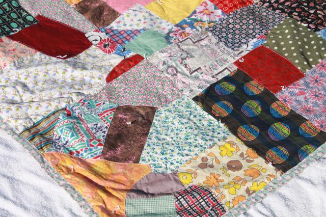 photo of vintage patchwork crazy quilt bedspread, bohemian hippie style retro prints & wild colors #12