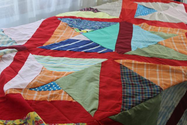 photo of vintage patchwork crazy quilt tops or bedspreads, bohemian retro 60s colorful prints #6