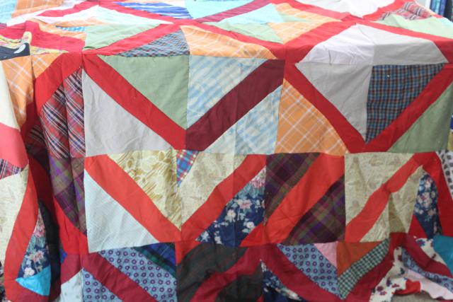 photo of vintage patchwork crazy quilt tops or bedspreads, bohemian retro 60s colorful prints #7