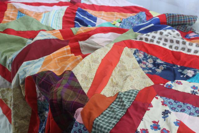 photo of vintage patchwork crazy quilt tops or bedspreads, bohemian retro 60s colorful prints #8