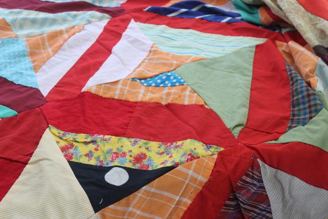 photo of vintage patchwork crazy quilt tops or bedspreads, bohemian retro 60s colorful prints #9